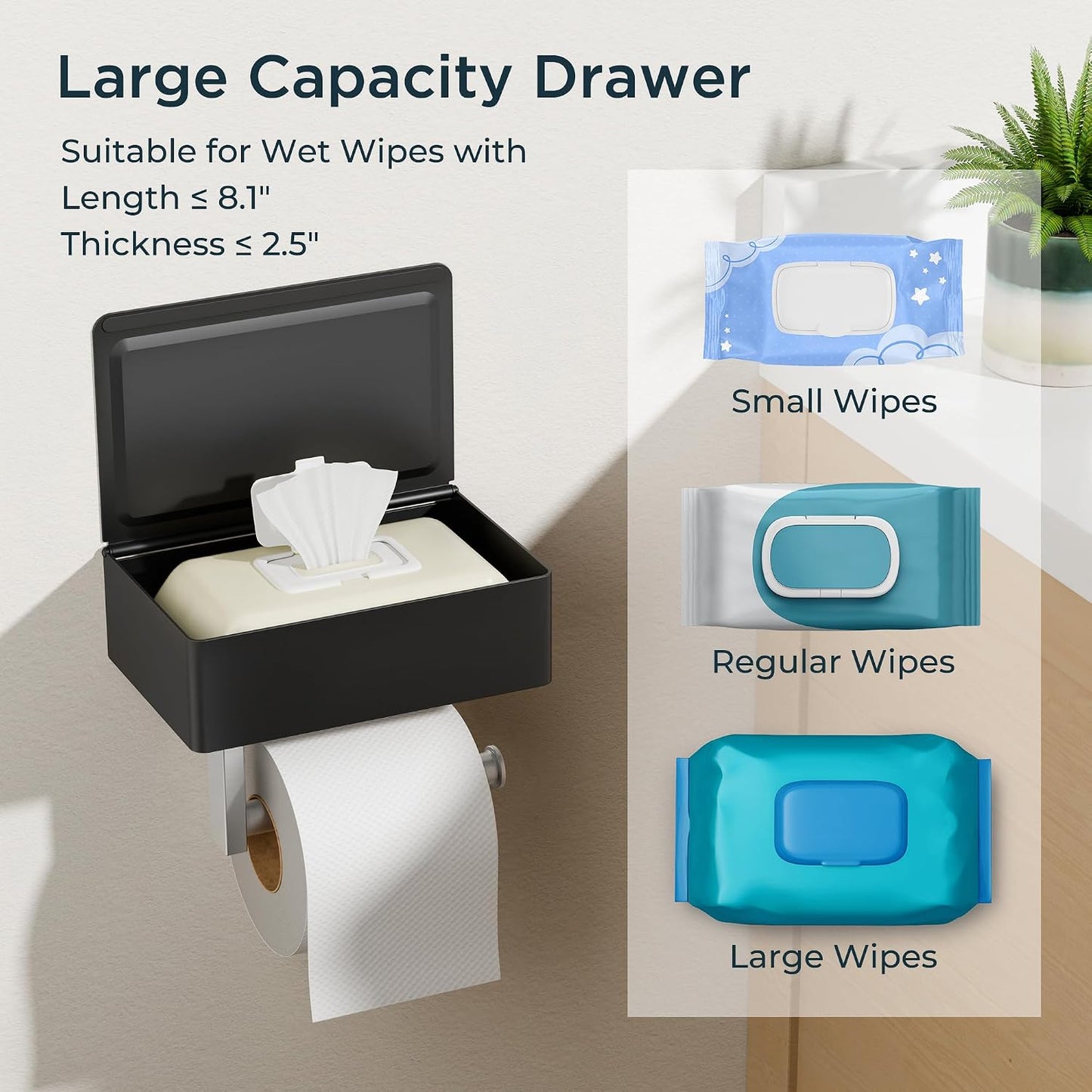 FORIOUS Toilet Paper Holder with Shelf, Wall-Mounted Modern Wipes Dispenser | Brushed Nickel | Toilet Paper Holder with Storage for Bathroom | Fits Wipes, Sanitary Napkin, Tampon | 8.0"x5.3" Large Shelf