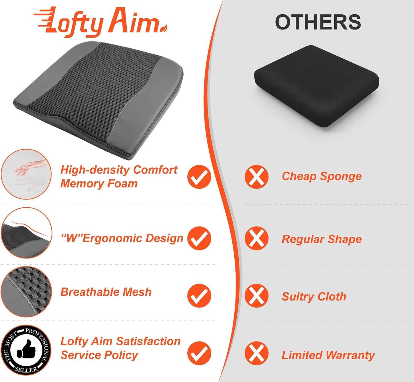Lofty Aim Car Seat Cushion, Memory Foam Car Seat Cushions for Long Driving | Comfy Car Seat Pillow for Pain Relief, Driver Seat Cushion Adds Height, Butt Cushion for Car, Truck, Office Chair, Black