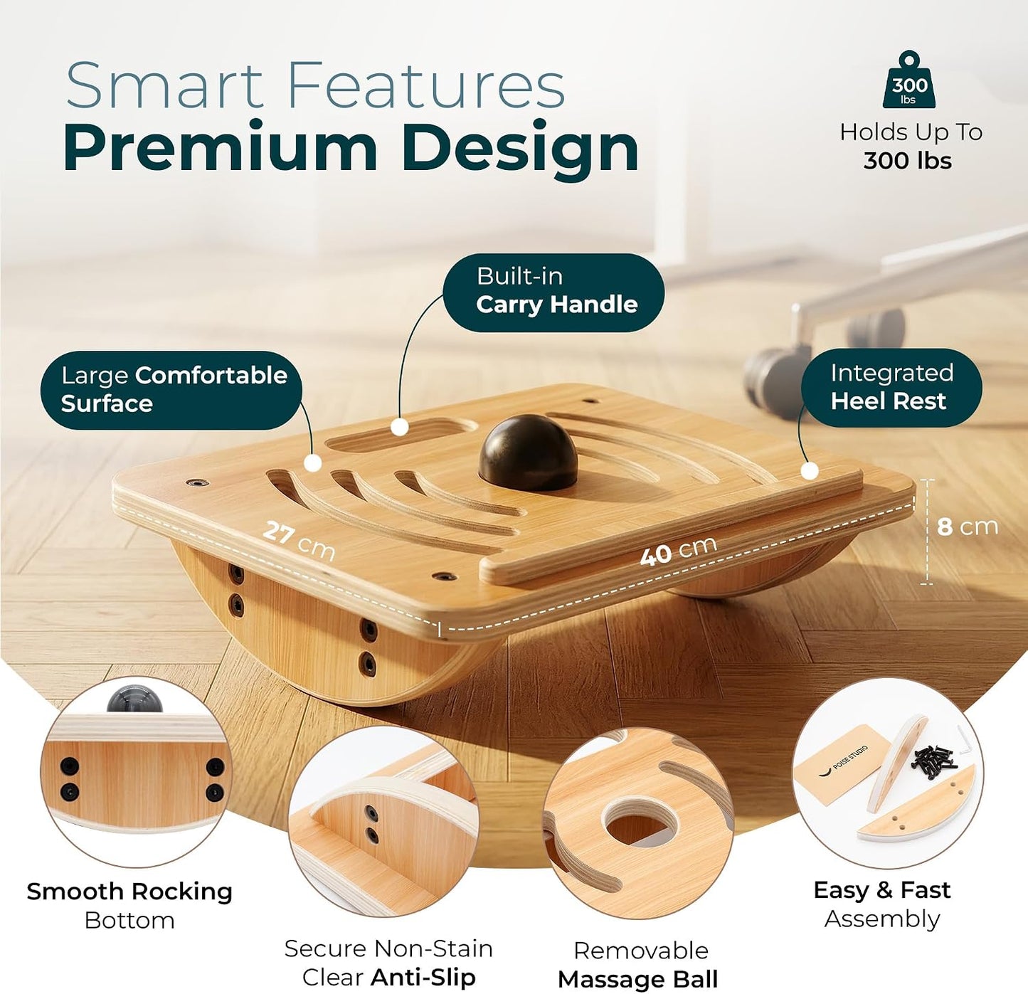 Wooden Under Desk Footrest, Rocking Foot Rest for Under Desk with Massage Ball, Ergonomic Desk Foot Rest, Office Foot Rest Under Desk, Under Desk Foot Stool, Improve Posture & Circulation