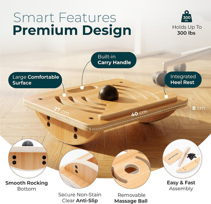 Wooden Under Desk Footrest, Rocking Foot Rest for Under Desk with Massage Ball, Ergonomic Desk Foot Rest, Office Foot Rest Under Desk, Under Desk Foot Stool, Improve Posture & Circulation