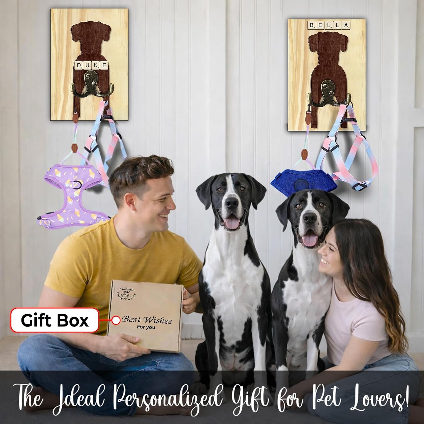 Dog Leash Holder Wall Mount, Pet Harness Hanger with Scrabble Letters, Dog Collar Organizer for Entryway, Memorial Cat Leash Holder for Wall, Pet Loss Gifts, Keepsake, Home Decor PF212-NAT