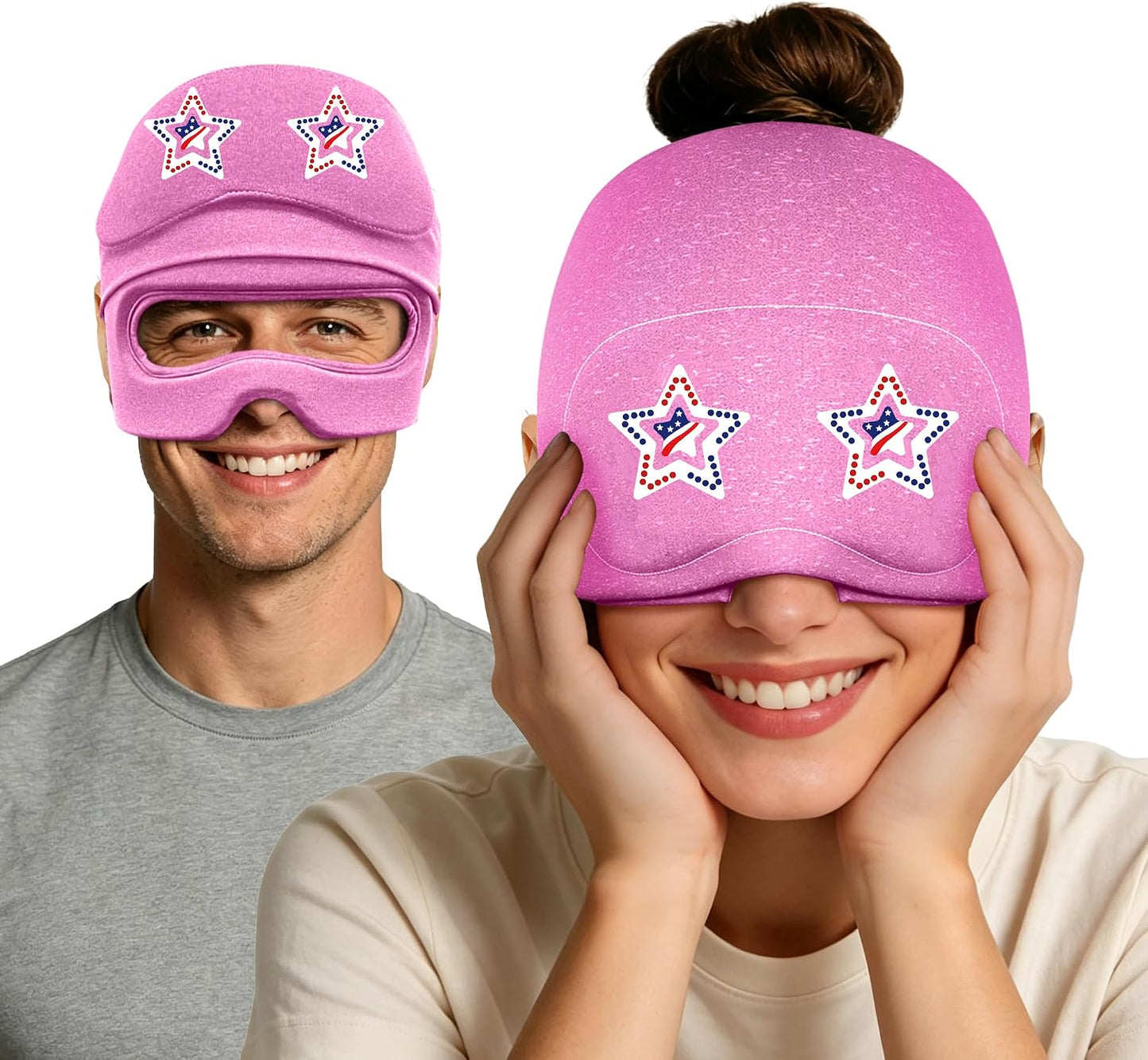 Migraine Relief Cap with Slide-Up Eye Mask, Headache Relief Ice Hat | Compression Head Face Ice Pack, Reusable Hot & Cold Gel Wrap for Hangover, Stress, Tension,Puffy Eyes, for Men Wemen Gift