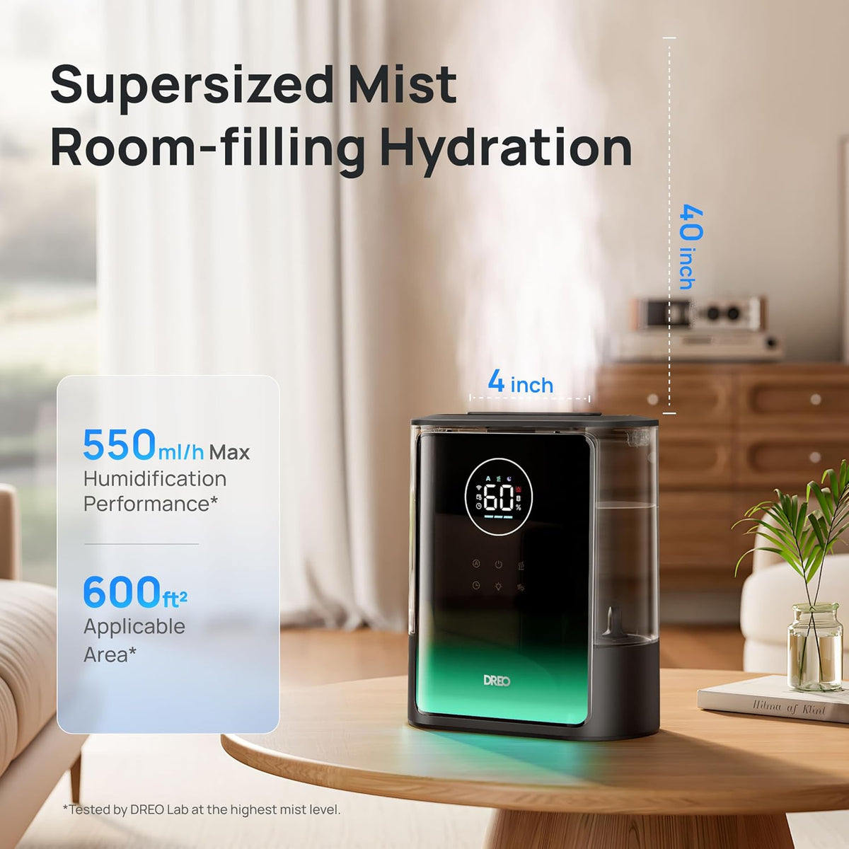 DREO 8L Smart Humidifier Large Room, 80H Runtime, Warm & Cool Mist, HM717S