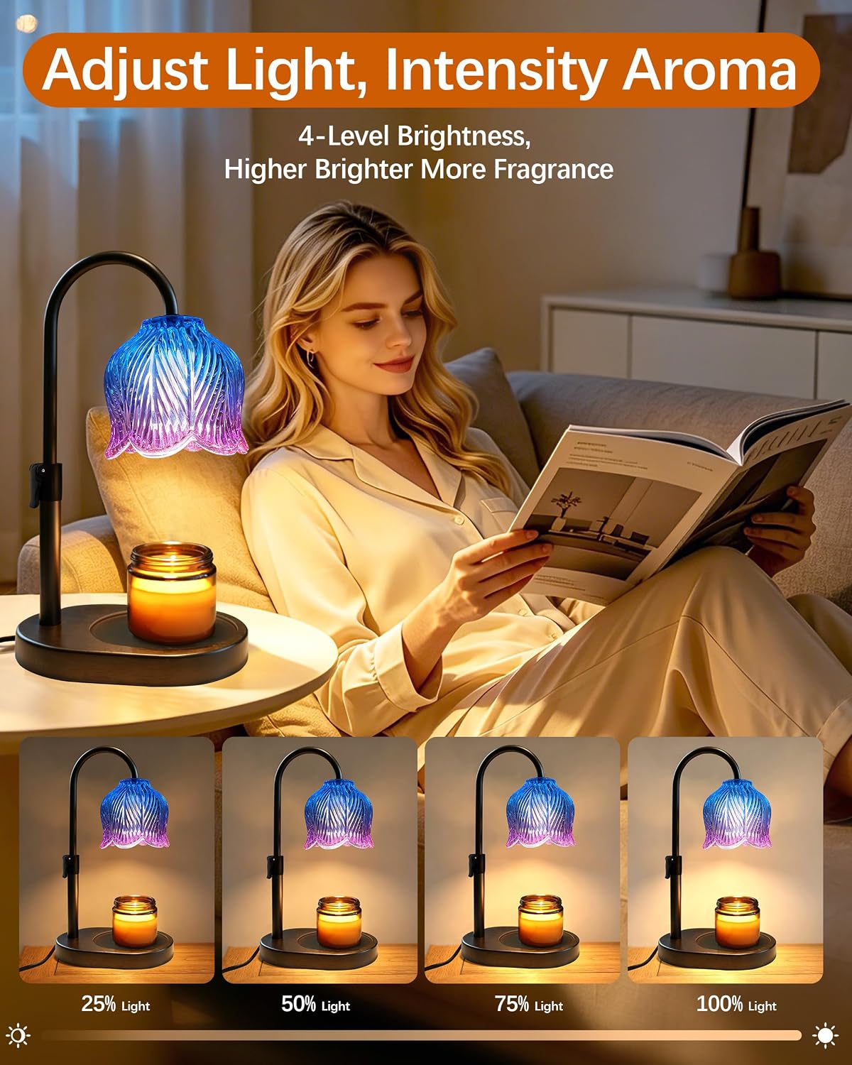 Candle Warmer Lamp with Timer and Dimmer, Adjustable Height Design