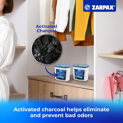 ZARPAX Moisture Absorber Activated Charcoal 10.5 oz/300g | Removes Moisture, Damp, Humidity & Odors | Odor Absorber | Moisture Trap for Bathroom, Closet, Kitchen & Small Spaces | Set of 4