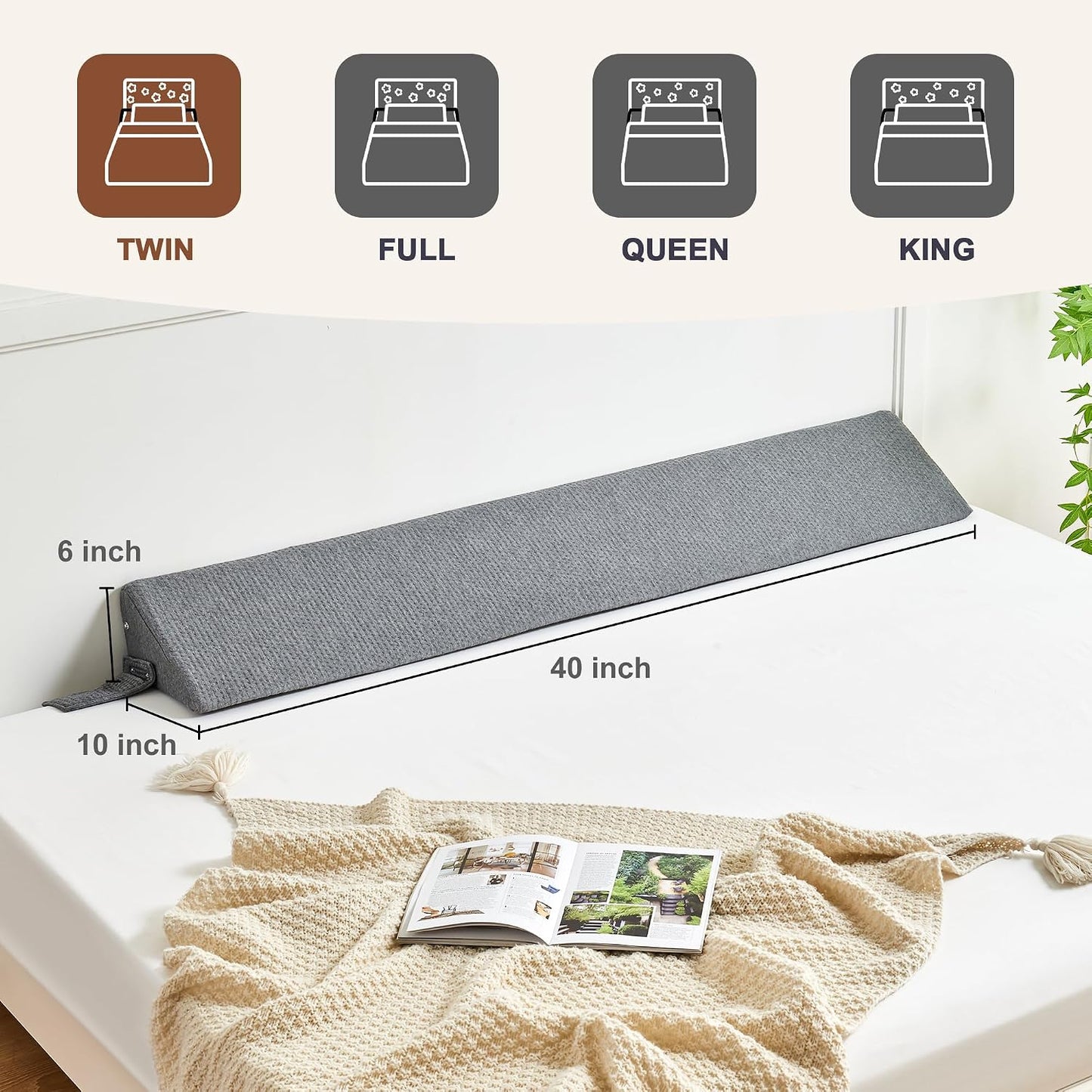 IFNOW Queen Size(60"x6"x10") Bed Wedge Pillow for Headboard, Mattress Gap Filler(0-8"), Bed Wedge for Gap Between Your Headboard and Mattress Dark Grey | High-Density Foam,Fills 0-8"Mattress Gap,Prevents Pillow & Items Falling,Works with Headboard or