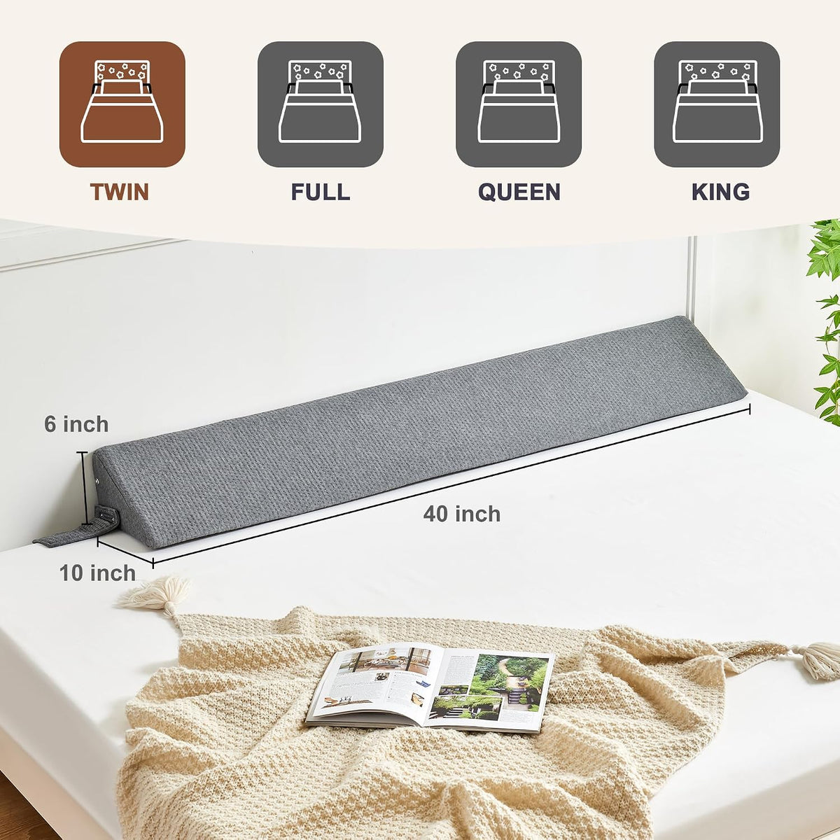 IFNOW Queen Bed Wedge Pillow(60"x6"x10"), Mattress Gap Filler 0-8", Grey