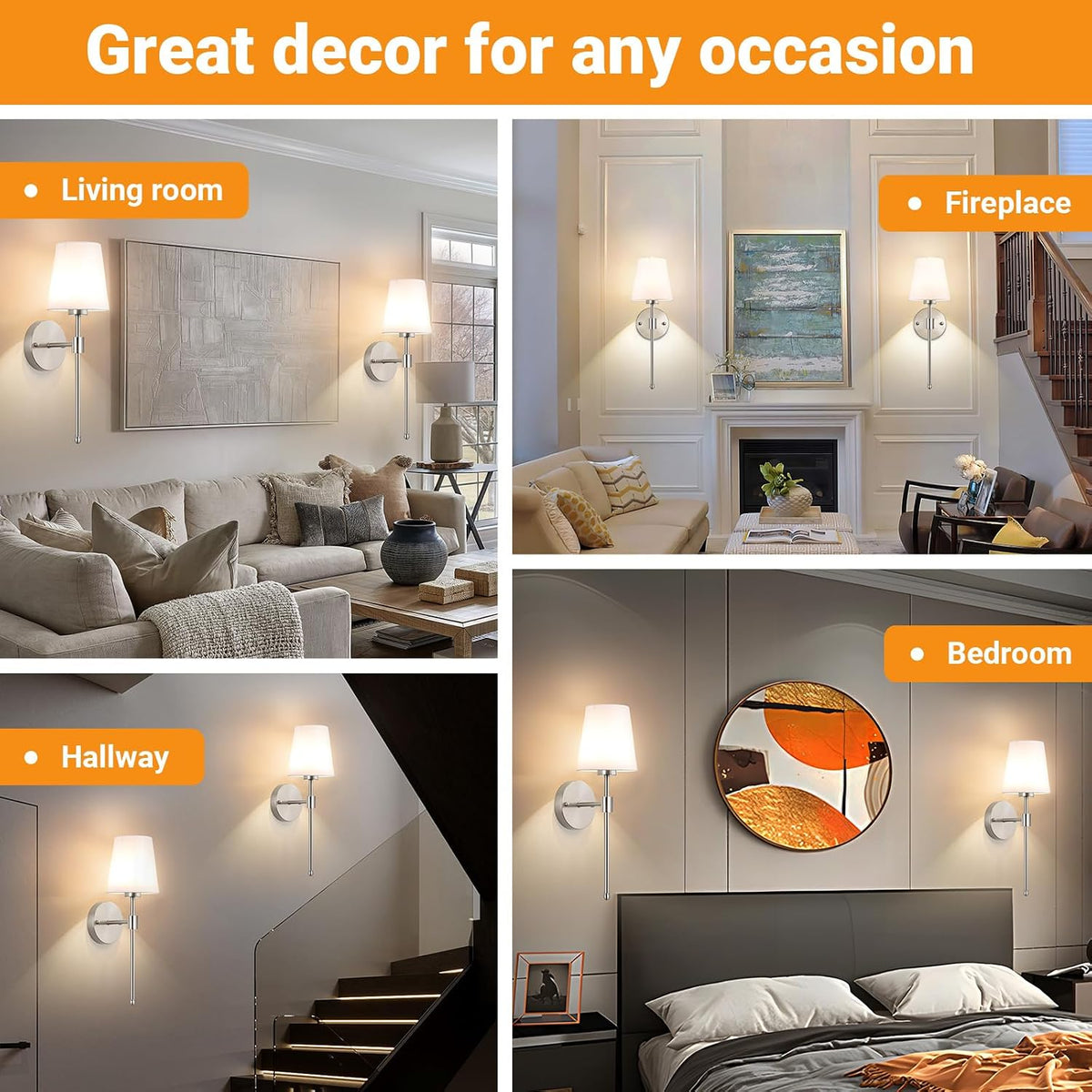 Nekhung Battery Operated Wall Sconce, Peel and Stick Sconces Set of 2