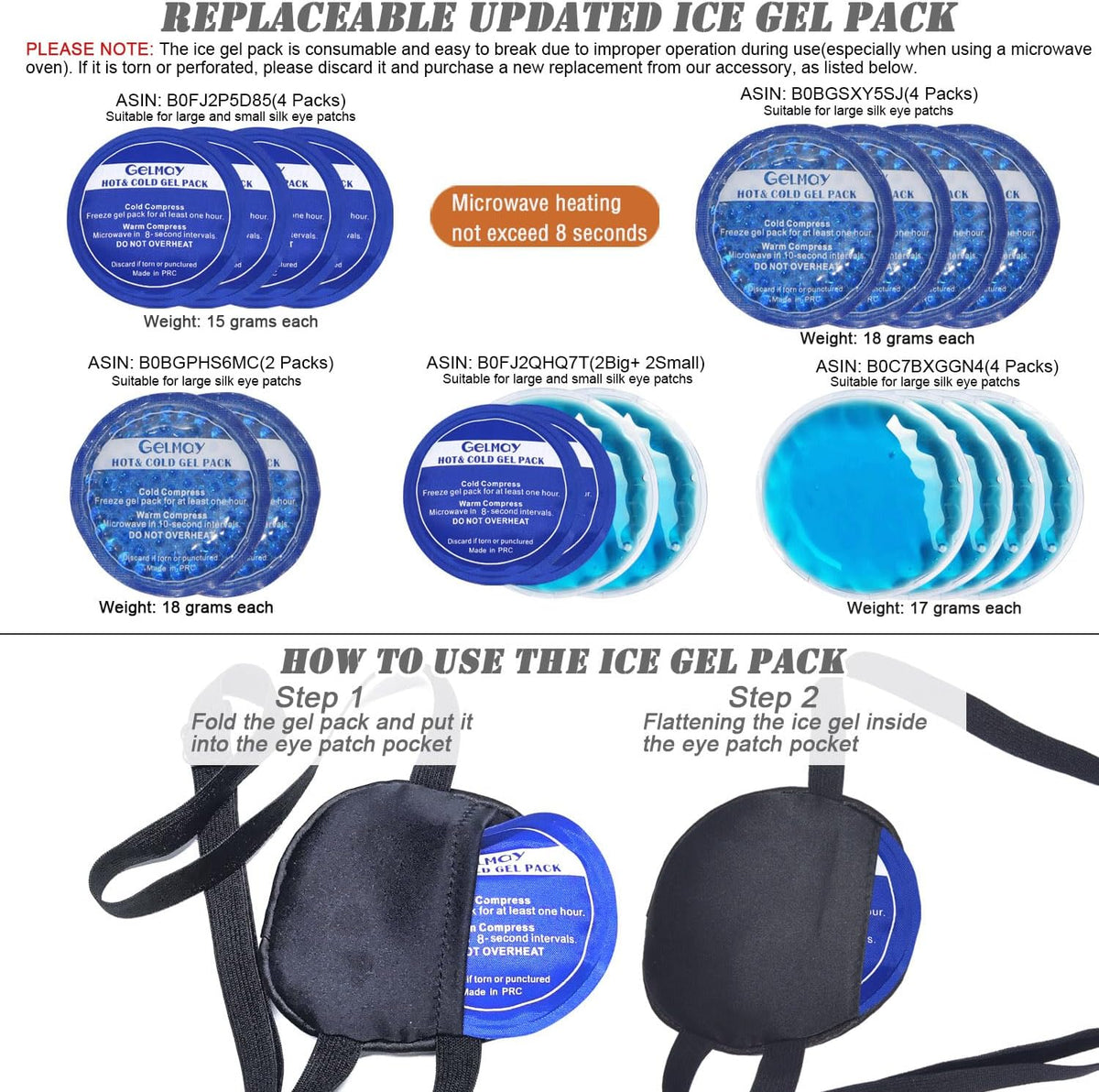 Cooling Eye Patches for Puffy Eyes, Pure Silk Ice Eye Patch, Single Eye Mask, Medical One Eye Cover Cold Hot Therapy Strabismus Lazy Eyes After Surgery Adult Kid Pirate Eyepatch (Black)