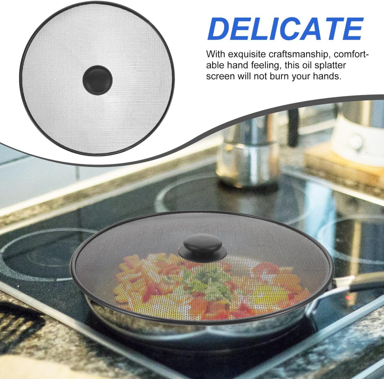 11.22" Stainless Steel Splatter Screen Grease Guard – Fine Mesh Oil Splash Shield for Frying Pan, Skillet, Pot, Stove Top – Prevents Burns & Mess