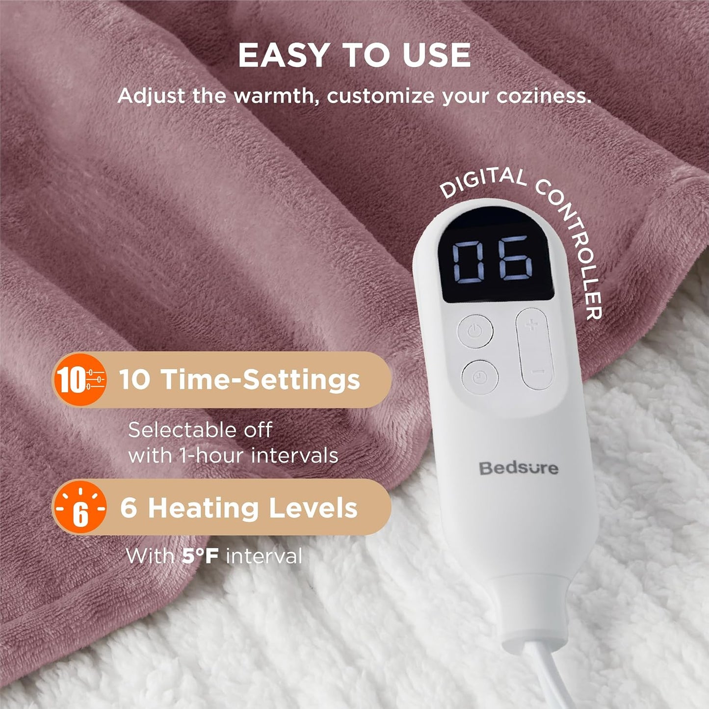 Bedsure Heated Blanket Throw Blanket with Preheat Function - Fast Heating Electric Blanket, Soft Flannel Throw with 6 Time Settings(Up to 10H), 6 Heating Settings, Gifts for Grandma (50"x60", Grey)