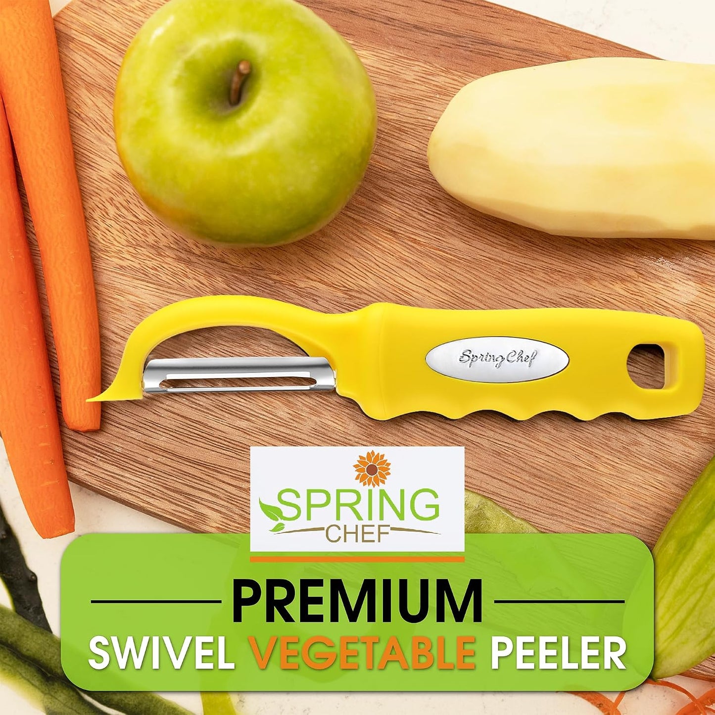 Spring Chef Swivel Potato Peeler for Kitchen w/ Soft Grip Handle, Mango | Premium Vegetable Peeler w/ Sharp Stainless Steel Blades, Multifunctional Food Peeler for Apple, Carrot, Cucumber, Fruit