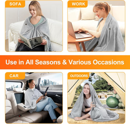 USB Electric Heated Shawl,Portable Cordless Heated Throw Blanket,3 Heat Settings,Heated Shawl Poncho Wrap Blanket with Zipper,for Outdoor,Car,Travel,Camping,Machine Washable(Battery Not Included)