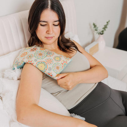 Large Microwave Heating Pad with Flax Seed, Scented or Unscented, Good for Back Pain or Cramps, Moist Heat Therapy or Ice Pack, Microwavable Bean Bag, 6" x 12" (Mushroom, Lavender & Peppermint)