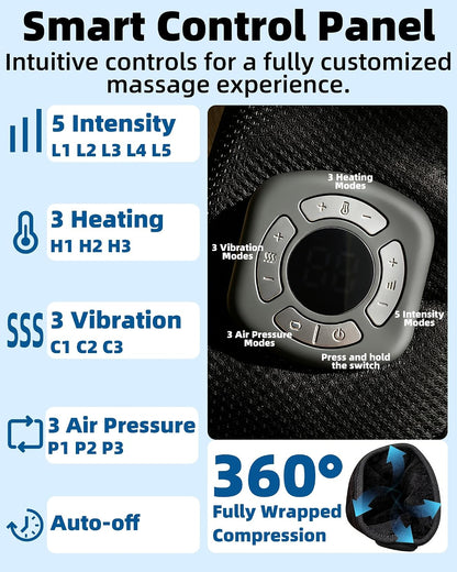 Cordless Air Compression Foot and Ankle Massager with Heat,1Wap | Portable Heat & Vibration Wrap for Tired Feet, Sore Arms & Swollen Ankles; Cordless, Rechargeable Gift for Men and Women