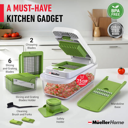 Mueller The Real Original Pro Vegetable Chopper & Mandoline Slicer, 10-in-1 | since 2013, 8 Blade Food Veggie Chopper, Onion Vegetable Cutter with Container, Kitchen Gadgets & Essentials