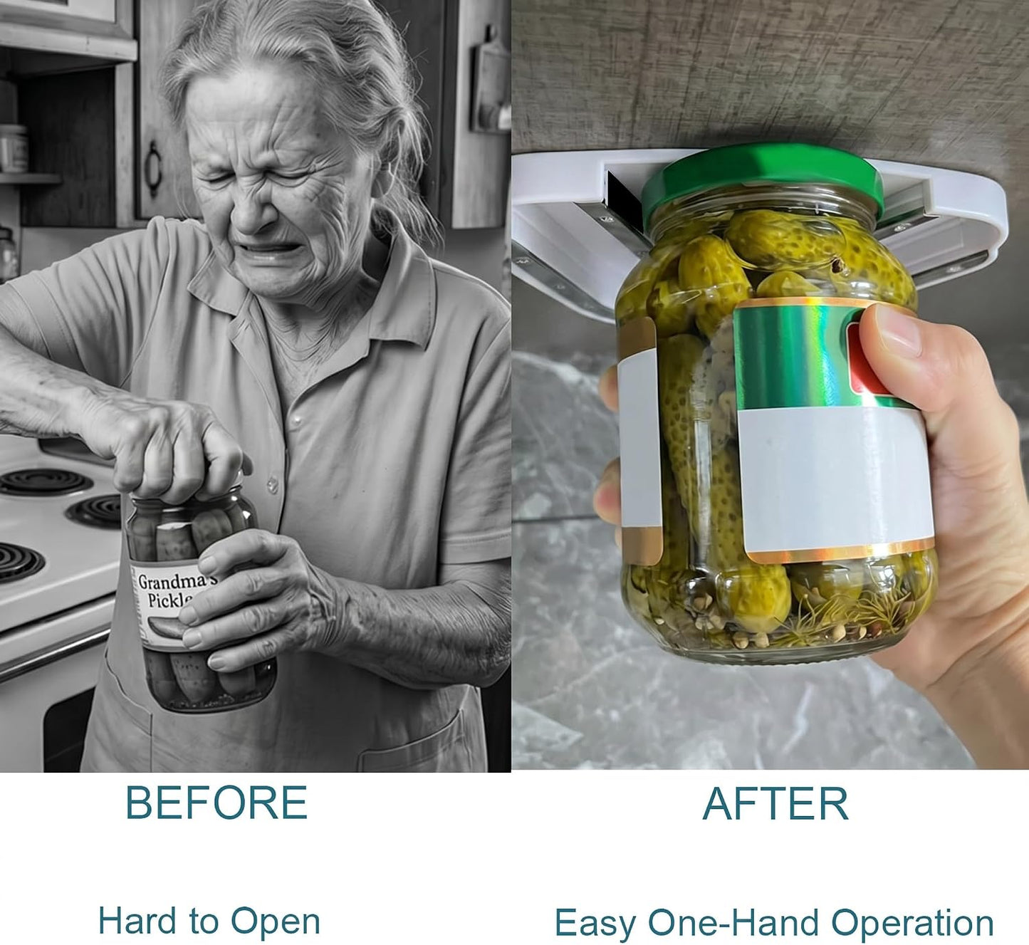 Under Cabinet Jar Opener Double U Grip Bottle Opener for Arthritis | Bottle Opener for Any-Size Lid Easily Unscrew Bottle & Can Opener for Weak Hands and Seniors