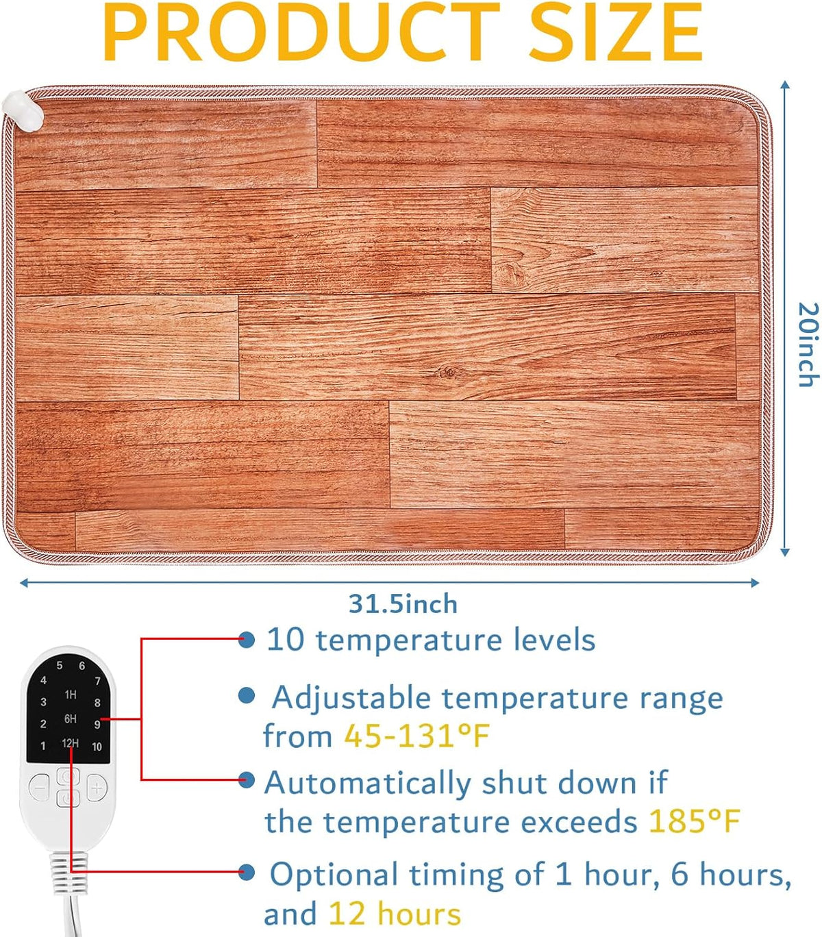 QOUBAI PVC 110V Heated Floor Mat Heater for Foot Warmer Under Desk 22 x 20 Inch Electric Heating Pad Energy Saving Carpet Pad Indoor Floor Heated Rug for Home Office Bathroom House Gray