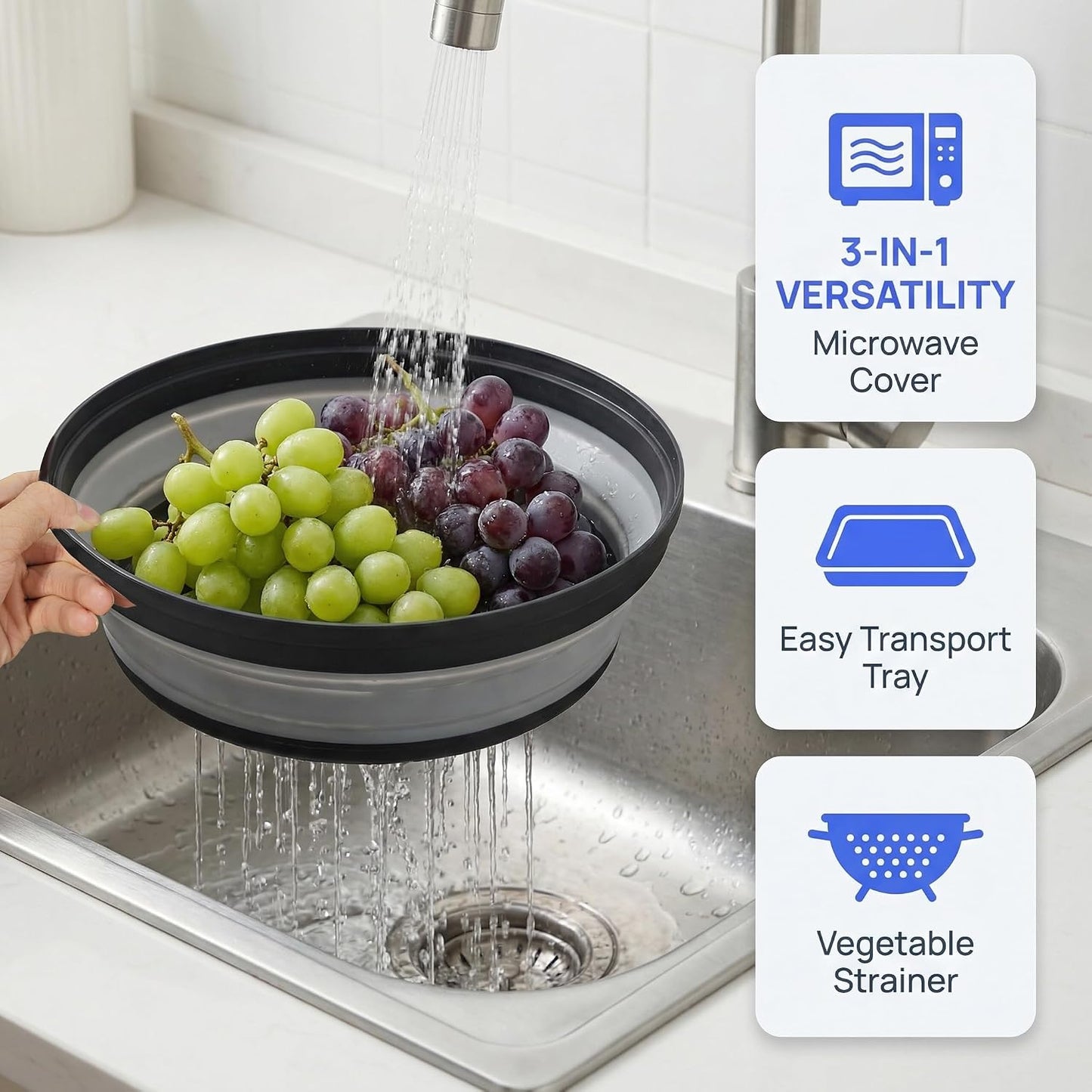 Microwave Cover for Food, 10.2 Inch Microwave Splatter Cover with Anti-Scald Tray, Collapsible Vented Microwave Plate Cover, BPA-Free Food Lid with Handles for Compact Microwaves