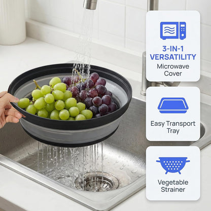Microwave Cover for Food, 10.2 Inch Microwave Splatter Cover with Anti-Scald Tray, Collapsible Vented Microwave Plate Cover, BPA-Free Food Lid with Handles for Compact Microwaves