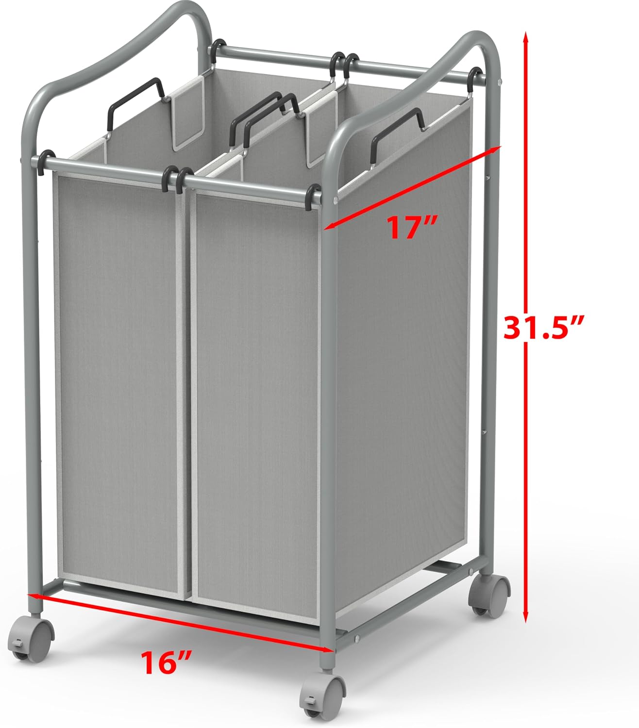 Simple Houseware 2-Bag Heavy Duty Laundry Sorter Rolling Cart, Dark Grey | Removable Bags and Lockable Wheels for Laundry Room Organization