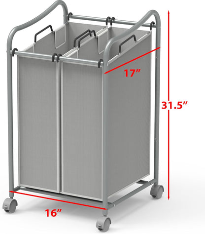 Simple Houseware 2-Bag Heavy Duty Laundry Sorter Rolling Cart, Dark Grey | Removable Bags and Lockable Wheels for Laundry Room Organization