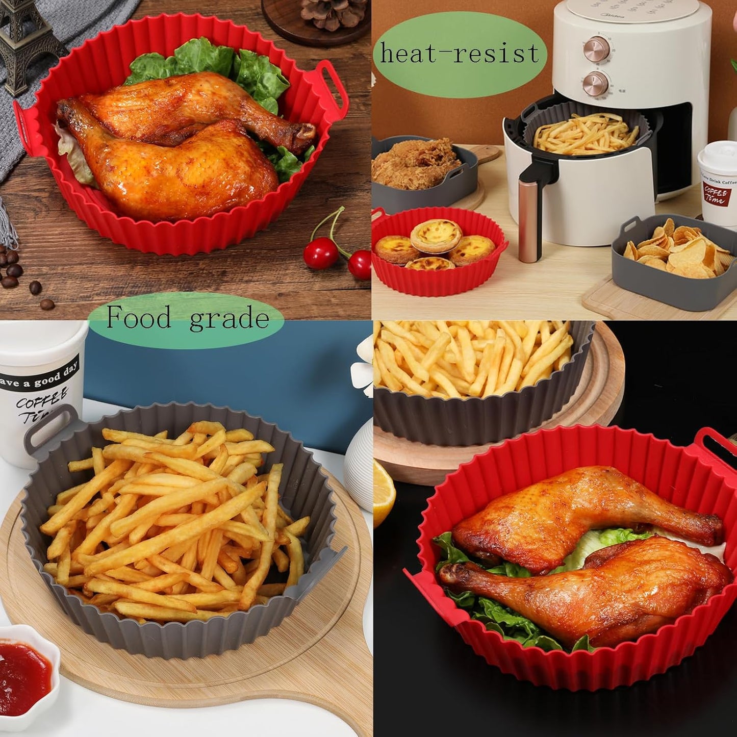 Air Fryer Silicone Liners Pot for 3-5QT 2Pack Reusable Silicone Air Fryer Liners Food Grade Accessories Basket Bowl Baking Replacement of Parchment Liners Round(6.5 Inch)