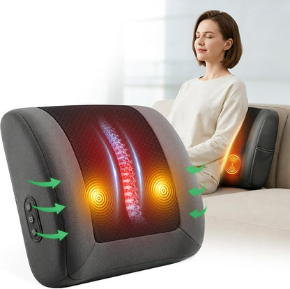 Heycool Heated Lumbar Support Pillow for Office Chair, Back Massager with Heat & Vibration, Ergonomic Lower Back Support Pillow Massage, 3 Modes, 2 Heat Levels, Auto Shut-Off for Home & Office