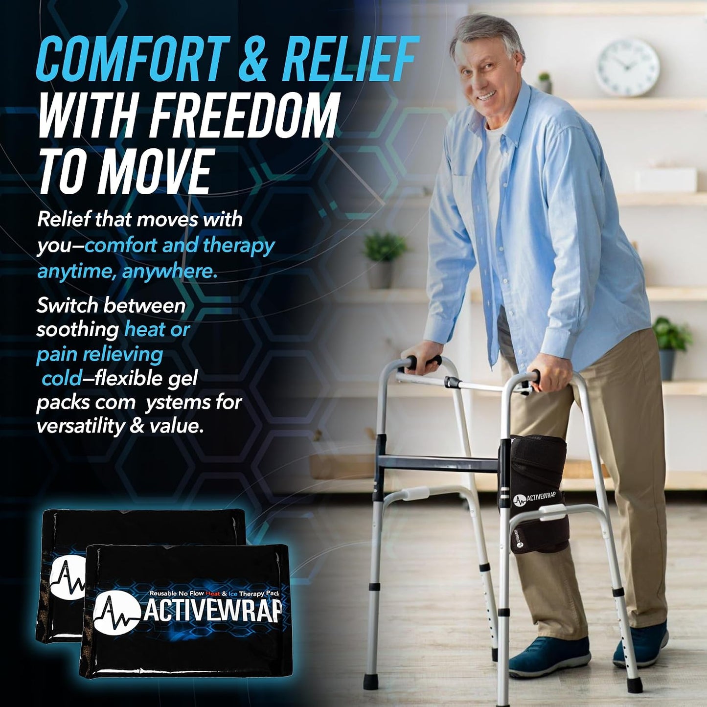 ActiveWrap Knee Ice Pack Wrap - Includes 2 Reusable Gel Ice Packs for Cold & Heat Therapy, PT-Designed Compression Relief for Knee Pain, Swelling & Surgery Recovery, One Size Fits Most