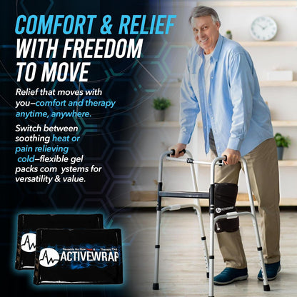 ActiveWrap Knee Ice Pack Wrap - Includes 2 Reusable Gel Ice Packs for Cold & Heat Therapy, PT-Designed Compression Relief for Knee Pain, Swelling & Surgery Recovery, One Size Fits Most