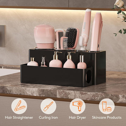 Lifewit Hair Tool Organizer Dryer Holder Countertop with 4 Cups, Black | 4 Stainless cups Tools Organizer, Acrylic body Hair Product Storage for Curling Iron, Brush, Straightener, Bathroom
