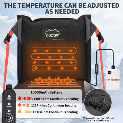 Stadium Seats with Back Support Inflatable Portable Folding Seat | Waterproof Cushion with Backrest for Sports Events Stadium and Camping, Black Heated Version