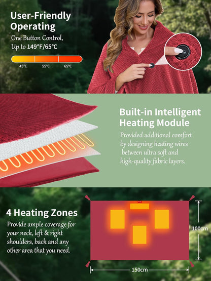 Heated Blanket Throw Battery Operated, Portable Wearable Heat Shawl Poncho | Cordless&Wearable,With 20000mAh Battery and 3 Heat Modes,Electric Heat Outdoor Camping Blanket for Stadium,Traveling,Picnics