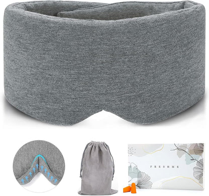FRESHME Cotton Sleep Eye Mask for Men - Upgrade Design Blackout Side Sleeper Eyes Cover for Night Sleeping, Large Size Wide Soft Travel Airplane Blindfold with Adjustable Velcro Strap for Work Nap