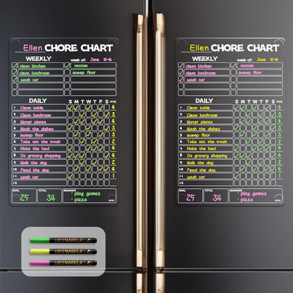 JJPRO Non-Magnetic Dry Erase Calendar for Fridge, Monthly Calendar, Weekly Planning Board Bundle for All Smooth Surfaces. Clear Reusable Calendar Stick to Fridge,Cabinet,Door&Glass