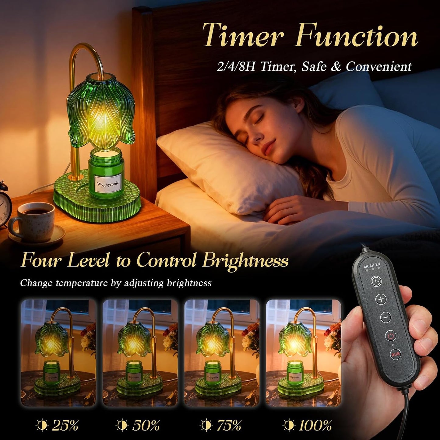 Flower Candle Warmer Lamp, Timer & 4-Level Dimmer, Adjustable Height | Flameless Electric Wax Warmer for Jar Candles, Includes 2 Bulbs, Pink, Home Decor Gift for Mom & Women, Housewarming