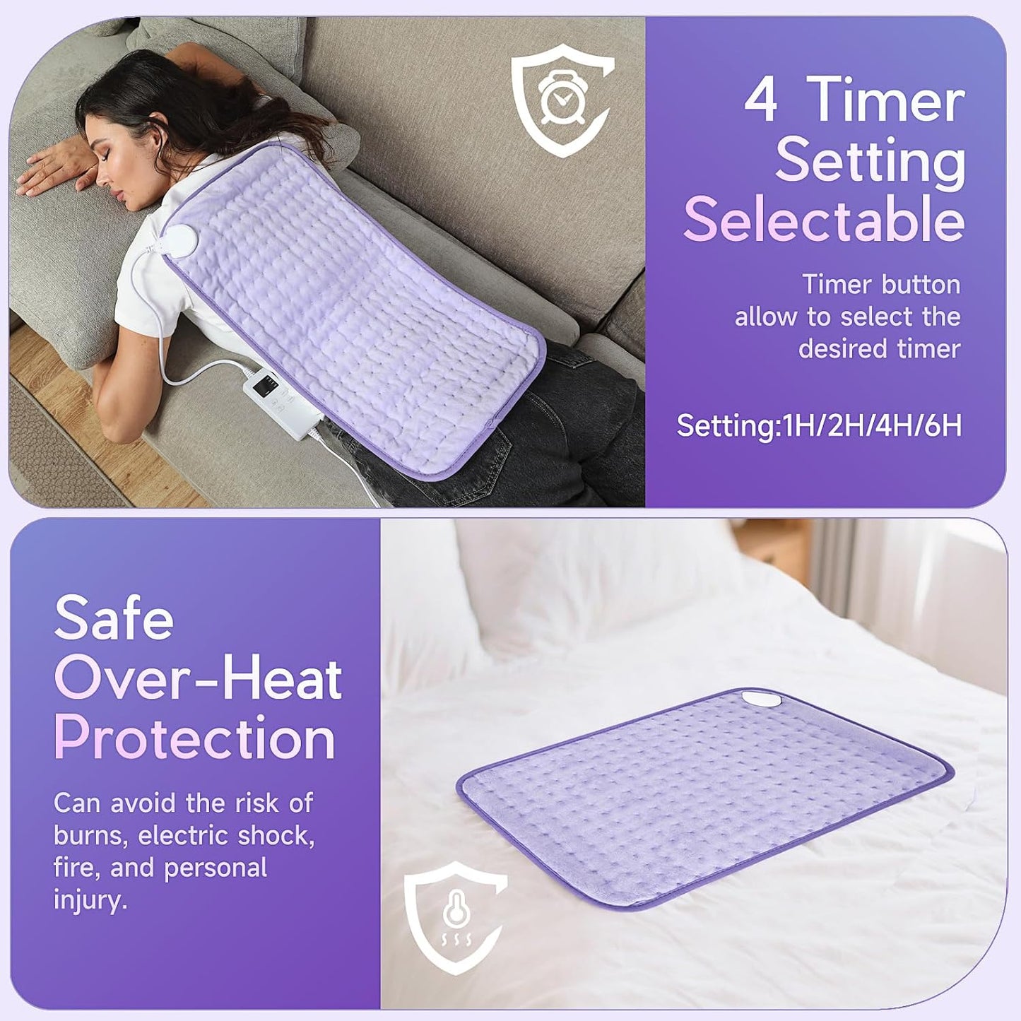 Heating Pad for Period Cramps, Heating Pad for Back/Neck/Shoulder Muscle Pain, 6 Heating&4 Timer Setting, Auto Shut Off, Dry/Moist Heat & Machine Washable, Gray Birthday Christmas Gifts for Women Mom