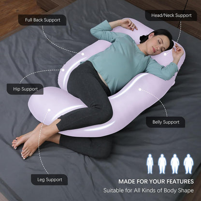 MOON PARK Pregnancy Pillows for Sleeping - 57 Inch U Shaped Full Body Maternity Pillow with Removable Cover - Support for Back, Legs, Belly, Hips - Pregnancy Pillow for Women - Grey