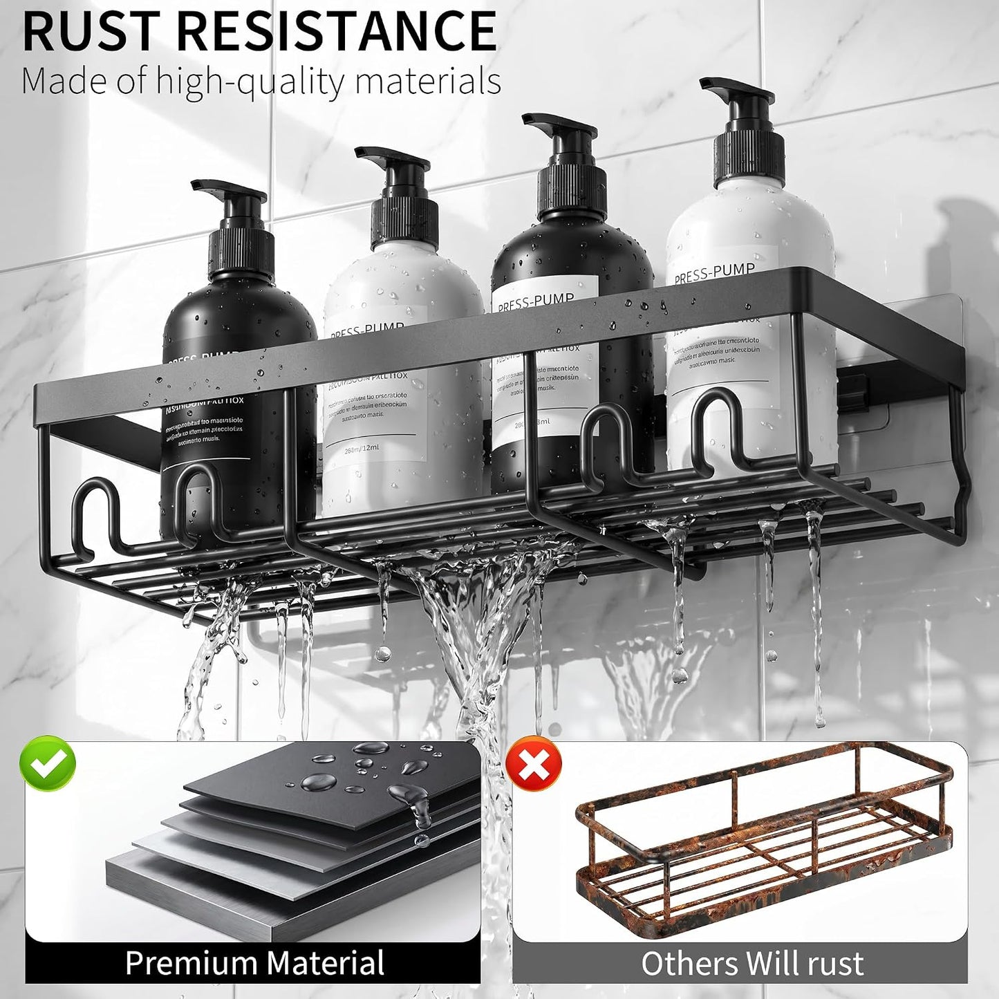 Moforoco Shower Caddy Shelf Organizer Rack, Self Adhesive Black Bathroom Shelves Basket, Home Farmhouse Wall Inside Organization and Storage Decor Rv Accessories, First Camper Apartment Essentials