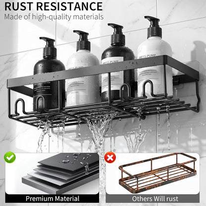 Moforoco Shower Caddy Shelf Organizer Rack, Self Adhesive Black Bathroom Shelves Basket, Home Farmhouse Wall Inside Organization and Storage Decor Rv Accessories, First Camper Apartment Essentials