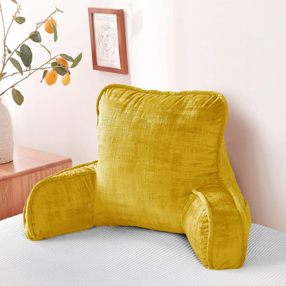 DIY Assembly Art Velvet Backrest Reading Bed Rest Pillow with Arms & Pockets, 18" H for Sitting in Bed Couch Sofa, Back Support Cushion with Removable Cover, 20"x18"x17", Aqua