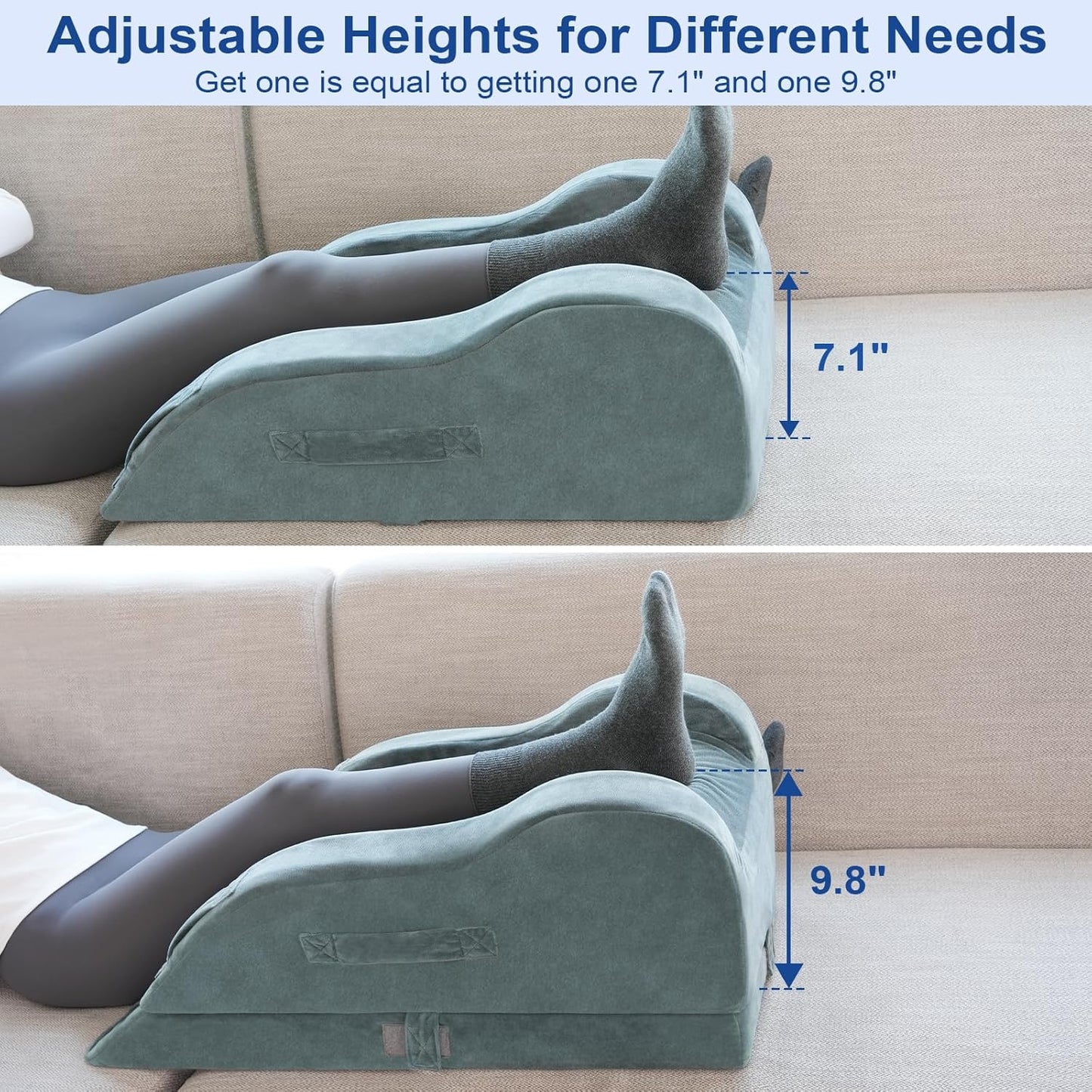KingPavonini Leg Elevation Pillow for After Surgery, Single Leg, Grey | Ergonomic Curve Keeps leg/Knee Straight, Adjustable Memory Foam Leg Pillow, Pain & Swelling Relief, Improve Blood Circulation