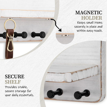 Nekon Key Holder for Wall with Shelf, Pine Wooden Key Hanger, Black | Small Wall Mounted Key Holder with 4 Hooks, Farmhouse Wall Organizer for Home Entryway & Apartment