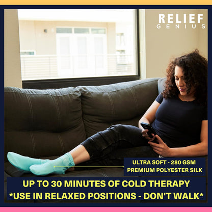 Relief Genius Cold Therapy Socks with Reusable Gel ice Packs - Achieve Relief from Sprains, Muscle Pain, Bruises, Swelling, Edema, Chemotherapy, Arthritis, Post Partum Foot (Black, Large)