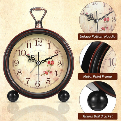 TOYANDONA Vintage Alarm Clock - 5 inch Small Retro Alarm Clock Analog for Living Room Bedroom Bedside Desk, Silent & Non Ticking & Battery Operated