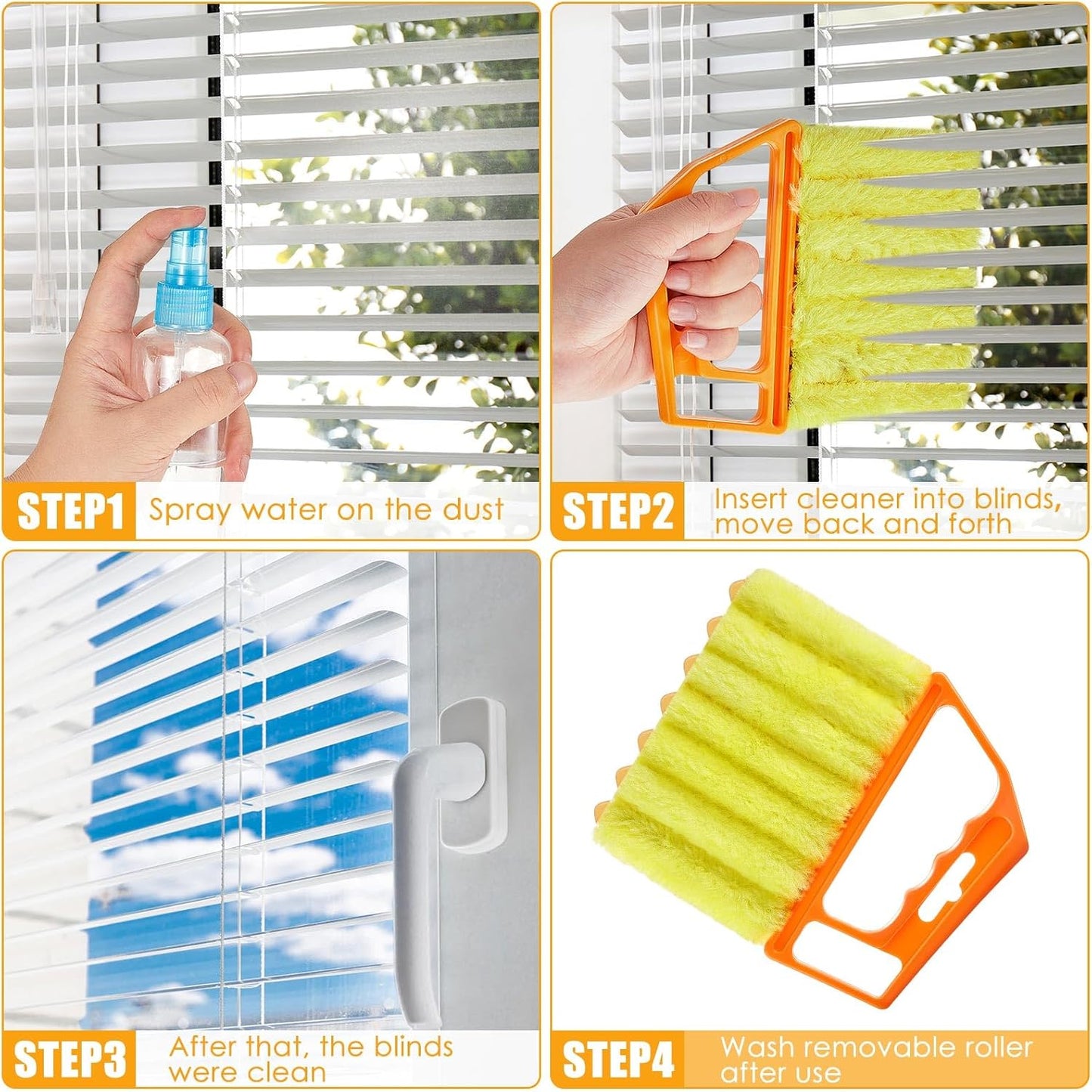 Maxdot 12 Pcs Blind Cleaner Duster Tool, 7 Finger Dusting Cleaner Tool, Handheld Blind Dusters for Cleaning, Washable Mini Brush for Air Conditioner Wood Blinds Window Dust Dirt, Yellow