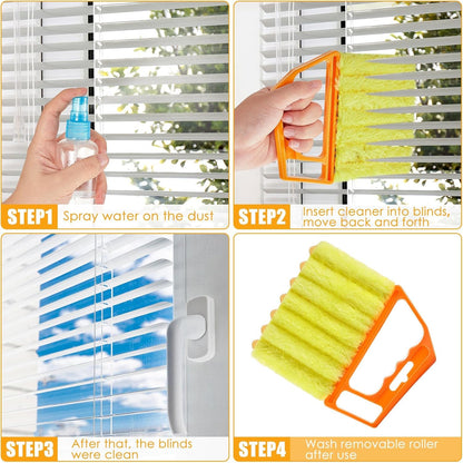 Maxdot 12 Pcs Blind Cleaner Duster Tool, 7 Finger Dusting Cleaner Tool, Handheld Blind Dusters for Cleaning, Washable Mini Brush for Air Conditioner Wood Blinds Window Dust Dirt, Yellow