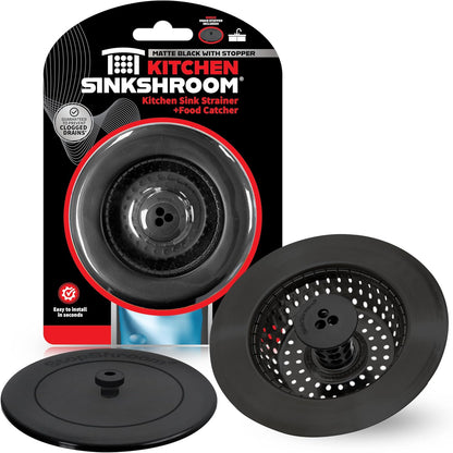 Kitchen SinkShroom Revolutionary Clog-Free Stainless Steel Sink Strainer, Black, 1-(Pack)