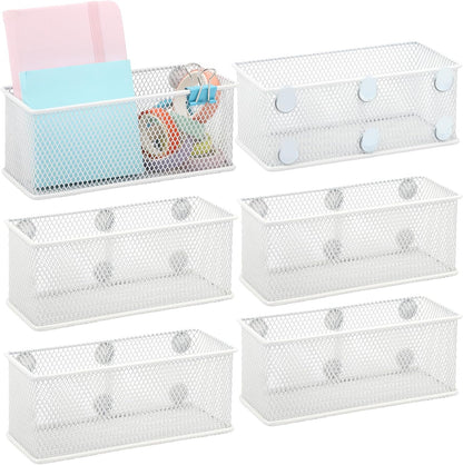 Magnetic Pencil Holder Set of 3 - Black Wire Mesh Storage Baskets Organizer with Strong Magnets - Perfect for Whiteboard, Refrigerator and Locker Accessories