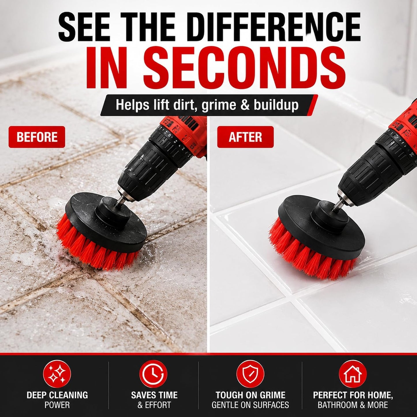 6-Piece Drill Brush Cleaning Set – Power Scrubber Attachments with 2”, 3.5”, 4” & 5” Brushes, Durable PP & PET Bristles for Bathroom, Tile, Grout, Kitchen, Tub & Floor Cleaning